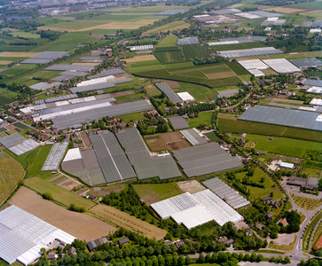 840451 Luchtfoto van het tuinbouwgebied met kassen in de omgeving van de Alendorperweg en Utrechtseweg te Vleuten ...